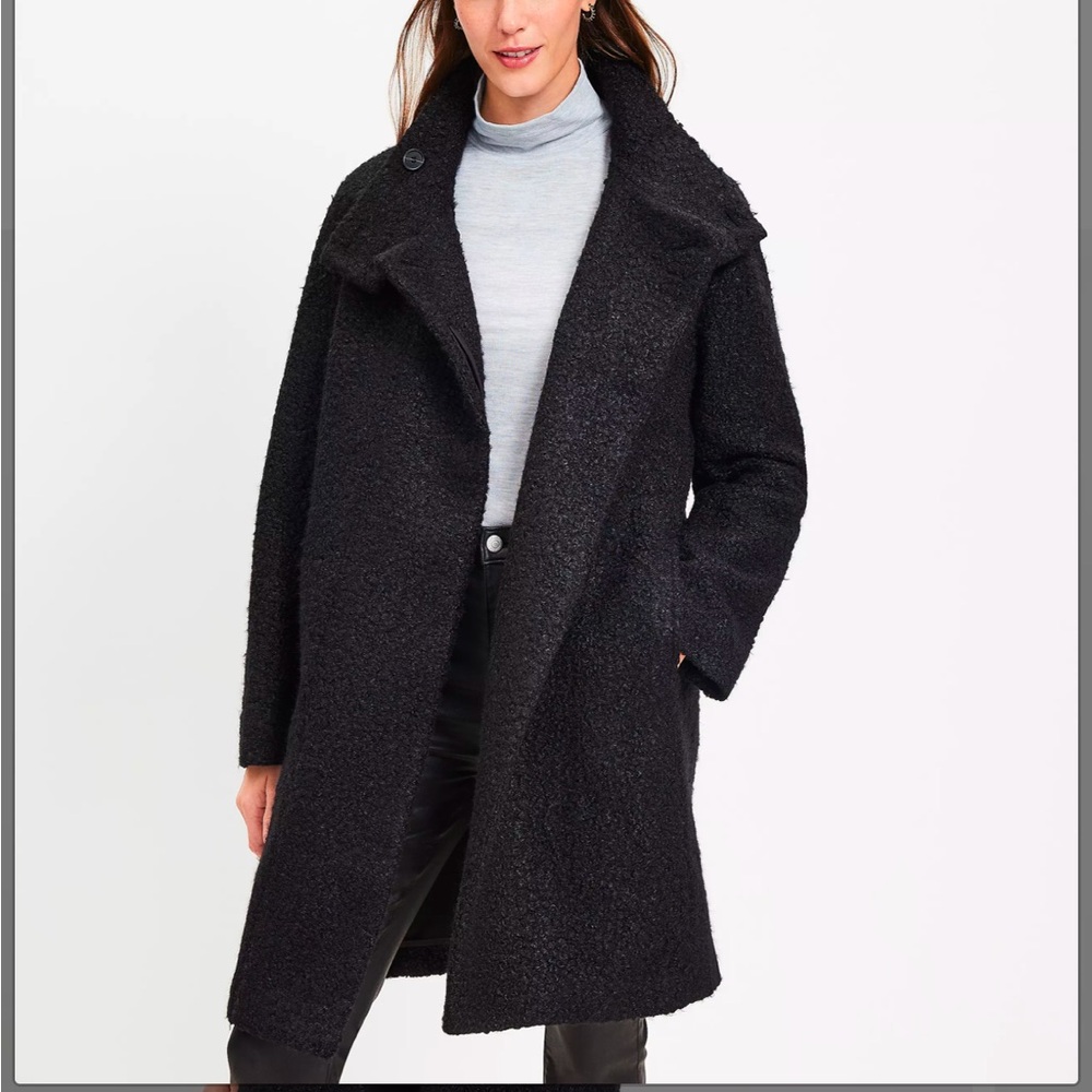 LOFT Curly Funnel Neck Coat Black Large